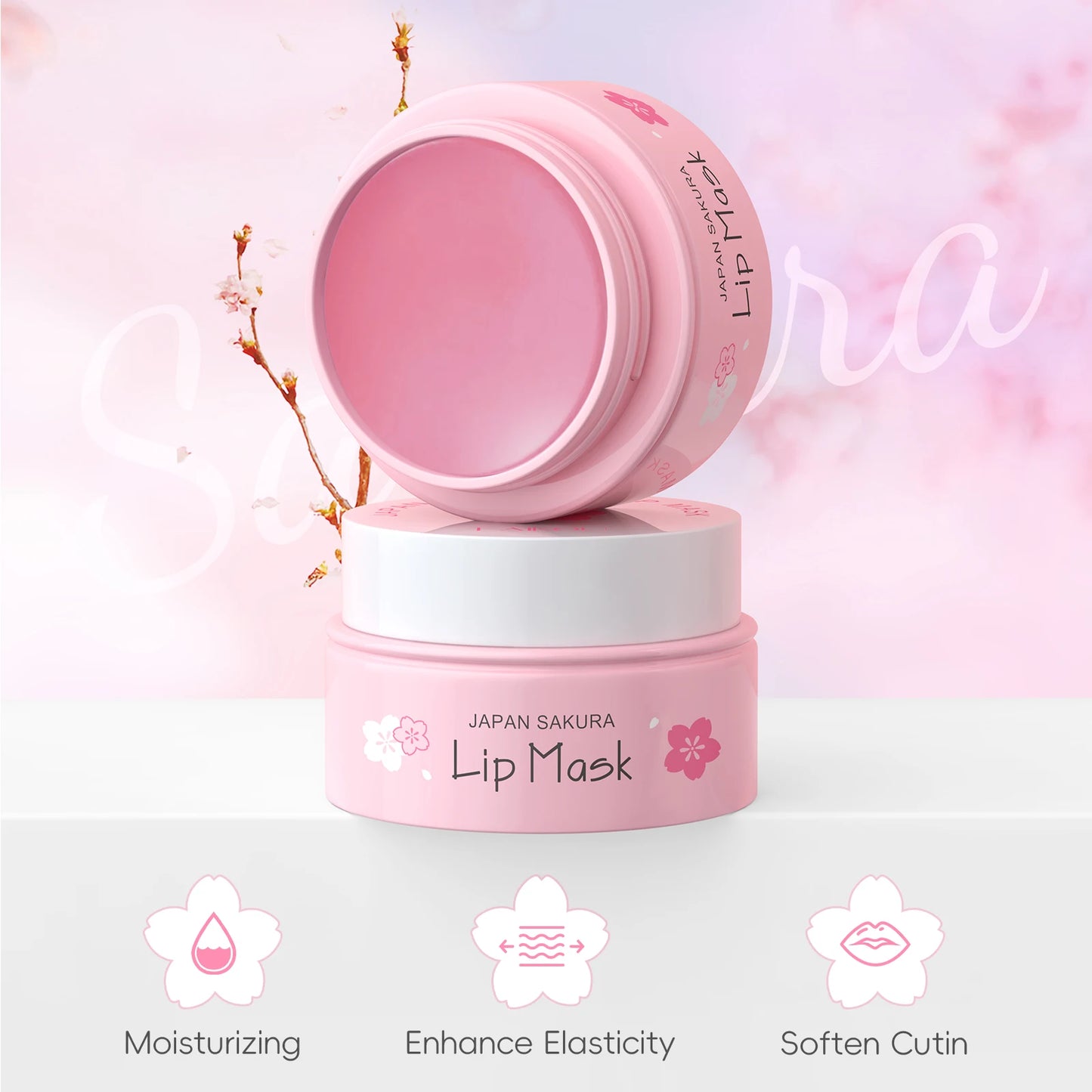 LAIKOU Japan Sakura 7PCS Skincare Set Cleanser Serum Eye Cream Mud Mask Lip Mask Sleeping Mask Hydrating Brightening