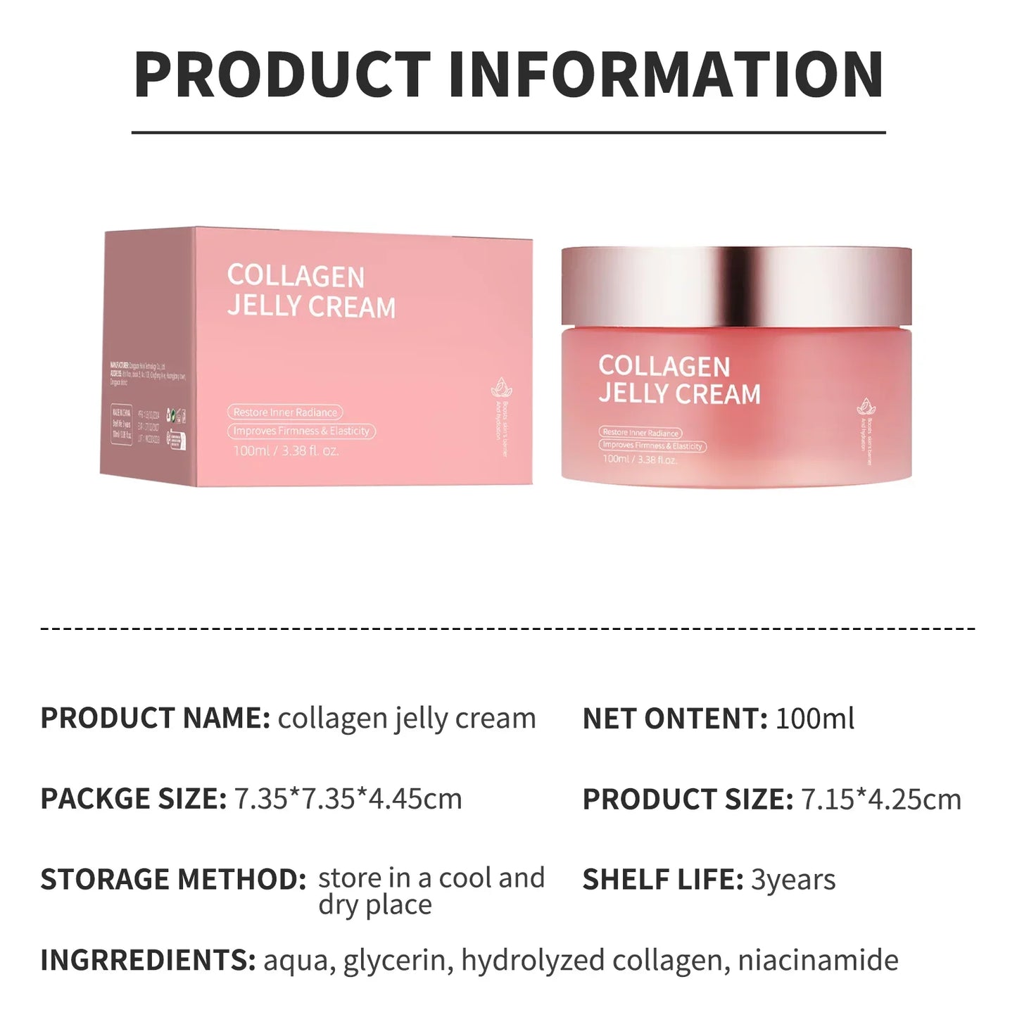 Collagen Jelly Cream Niacinamide Tightening Soothing Anti-Aging Firmness Hydration Nourishes Moisturizes Facial Skin Care Face