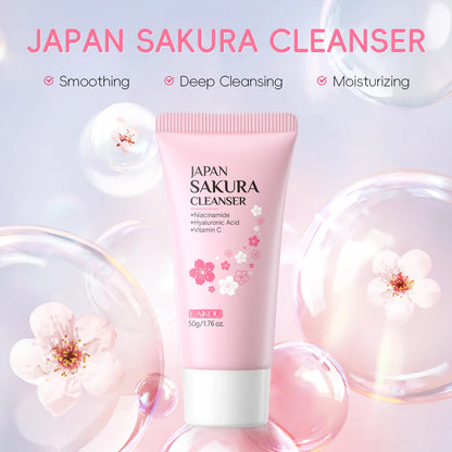 LAIKOU Japan Sakura 7PCS Skincare Set Cleanser Serum Eye Cream Mud Mask Lip Mask Sleeping Mask Hydrating Brightening