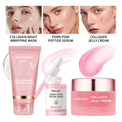 Collagen Jelly Cream & Peel-Off Mask & Salmon Collagen Essence Set Wrapping Firming Moisturizing Soothing Face Skincare Combo