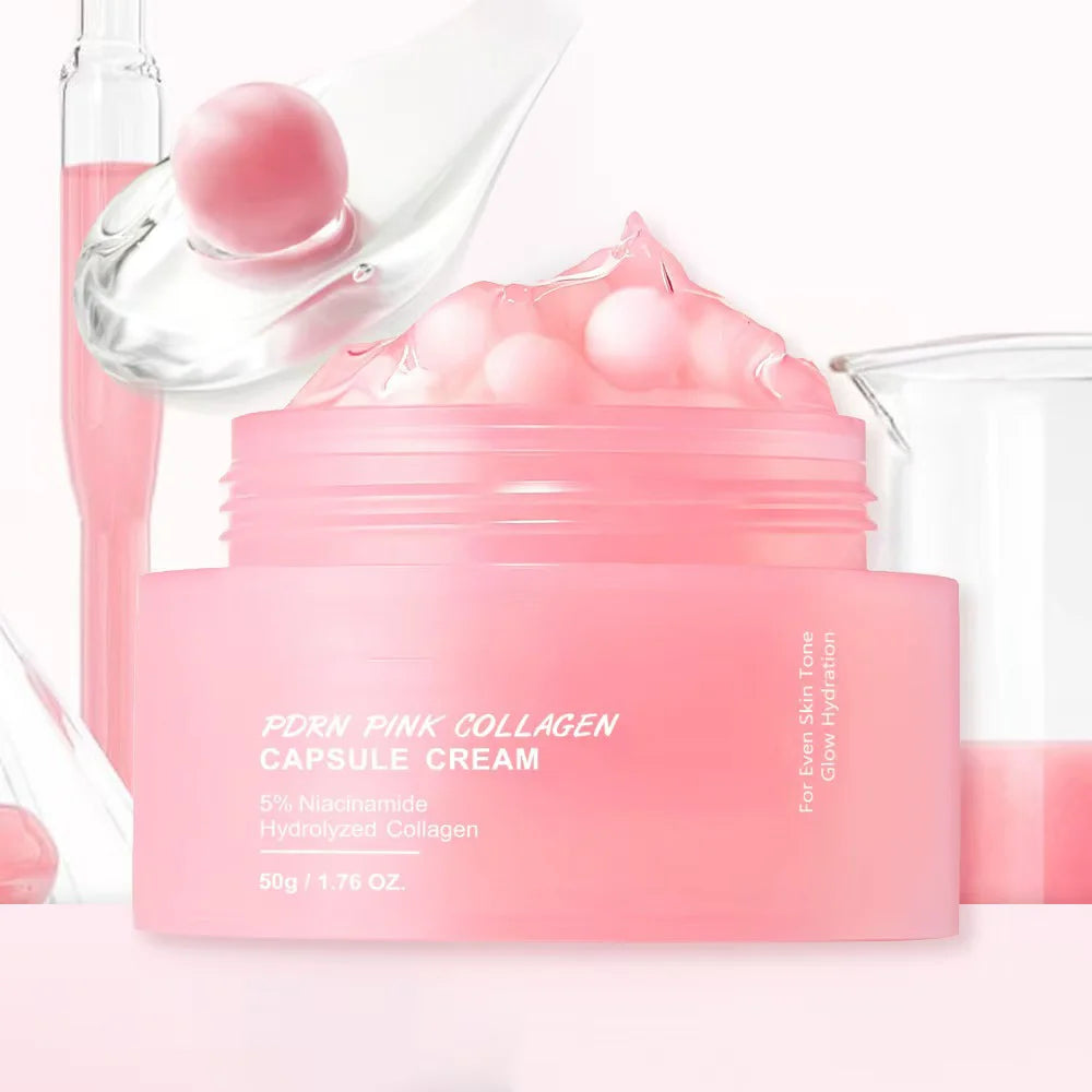 Niacinamide Collagen PDRN Face Cream - Korean Pink Capsule Moisturizer, Non Greasy & Brightening for Uneven Skin Tone