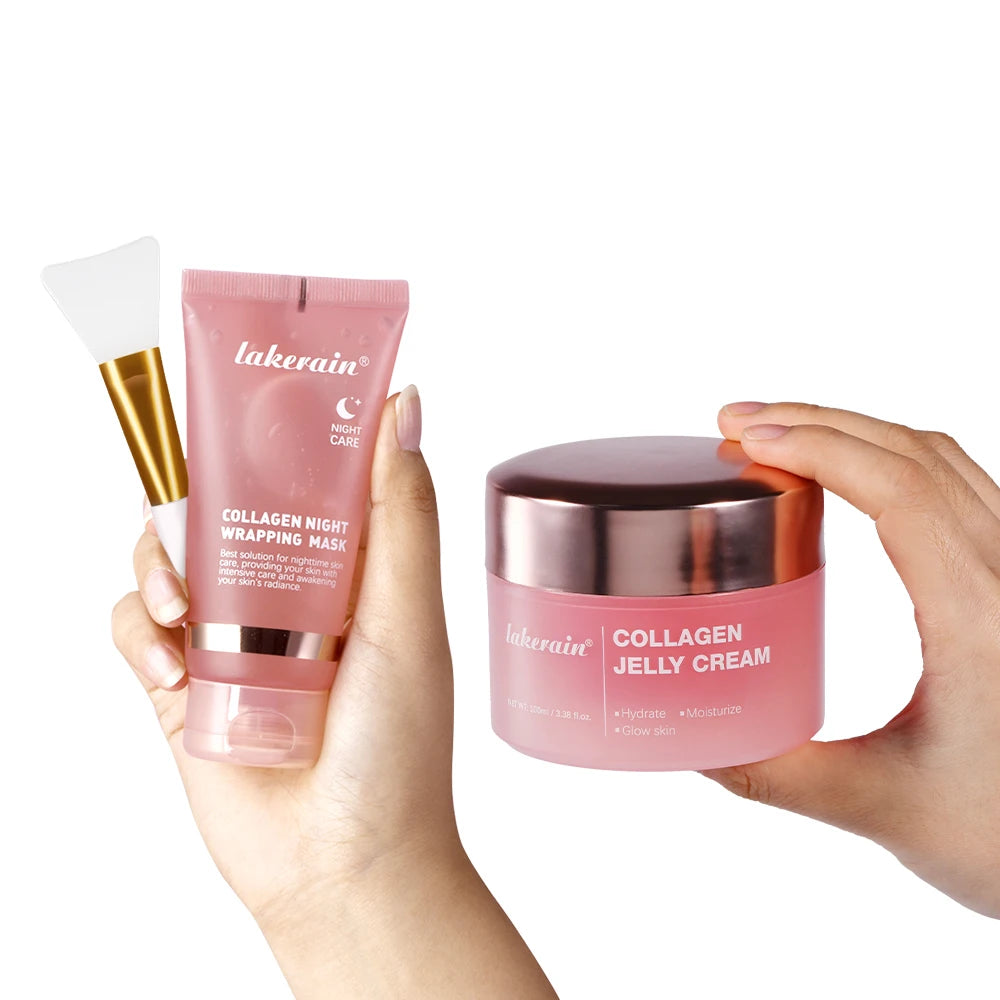 5pcs Hydrating Firming Moisturizing SkinCare Set Collagen Jelly Cream Peel-Off Facial Mask Salmon Collagen Toner Skincars Kit