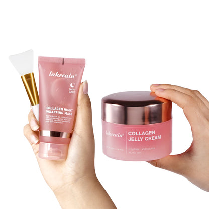 5pcs Hydrating Firming Moisturizing SkinCare Set Collagen Jelly Cream Peel-Off Facial Mask Salmon Collagen Toner Skincars Kit