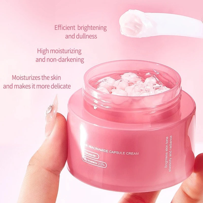 Niacinamide Collagen PDRN Face Cream - Korean Pink Capsule Moisturizer, Non Greasy & Brightening for Uneven Skin Tone
