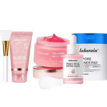 5pcs Hydrating Firming Moisturizing SkinCare Set Collagen Jelly Cream Peel-Off Facial Mask Salmon Collagen Toner Skincars Kit