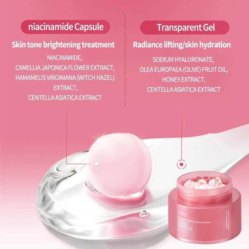 Niacinamide Collagen PDRN Face Cream - Korean Pink Capsule Moisturizer, Non Greasy & Brightening for Uneven Skin Tone