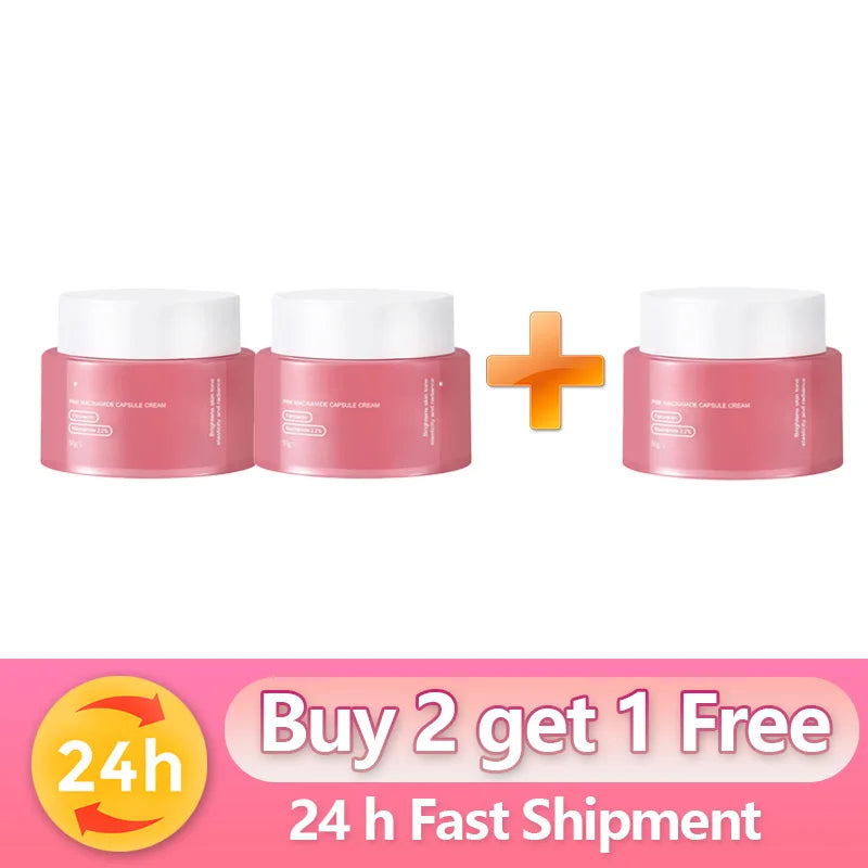 Niacinamide Collagen PDRN Face Cream - Korean Pink Capsule Moisturizer, Non Greasy & Brightening for Uneven Skin Tone