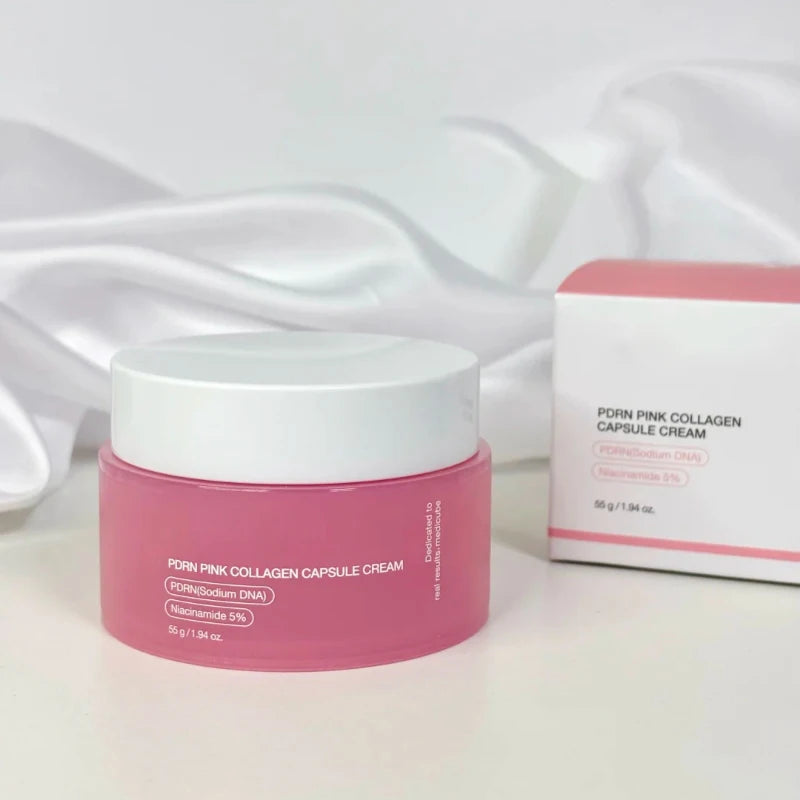 Niacinamide Collagen PDRN Face Cream - Korean Pink Capsule Moisturizer, Non Greasy & Brightening for Uneven Skin Tone