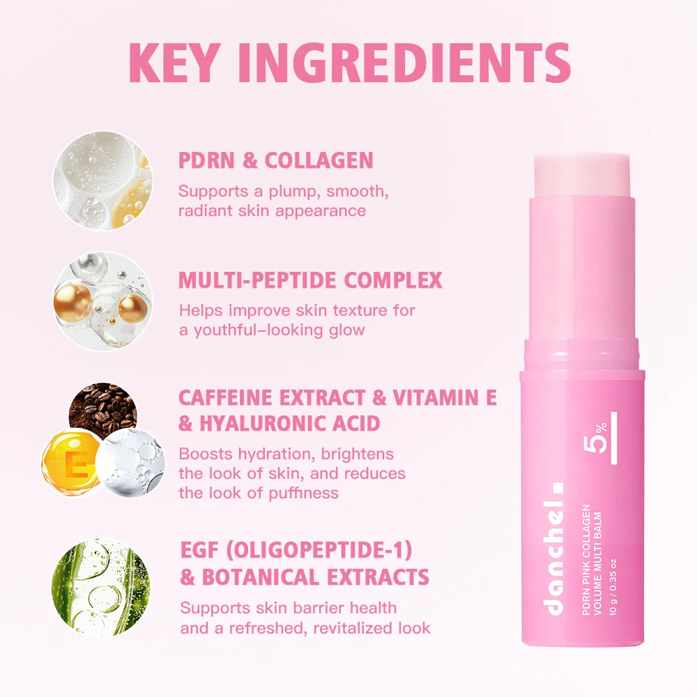 PDRN Pink Collagen Volume Multi Balm Deep Hydration Moisturization Brighten Skin Plump Smooth Radiant Portable Collagen Stick