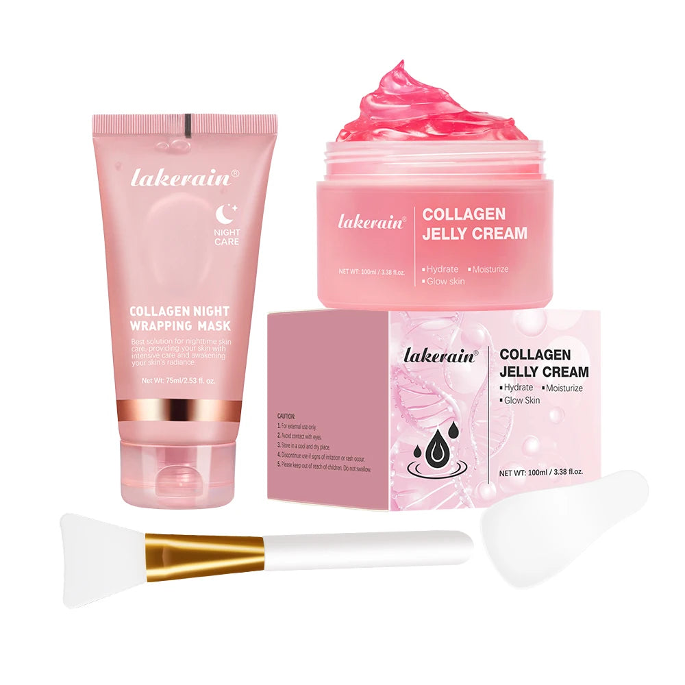 5pcs Hydrating Firming Moisturizing SkinCare Set Collagen Jelly Cream Peel-Off Facial Mask Salmon Collagen Toner Skincars Kit