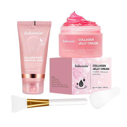 5pcs Hydrating Firming Moisturizing SkinCare Set Collagen Jelly Cream Peel-Off Facial Mask Salmon Collagen Toner Skincars Kit