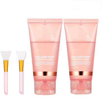 2 Pack Night Repair Collagen Peel-Off Masks with 2 Brushes - Deep Cleansing, Hydrating, Brightening,for Mother's Day &Easter